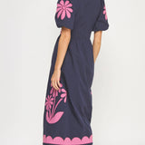 Strut & Bolt - Flower Patch Contrast Embroidery Midi Dress