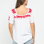 Sandy Embroidered Top White-Red