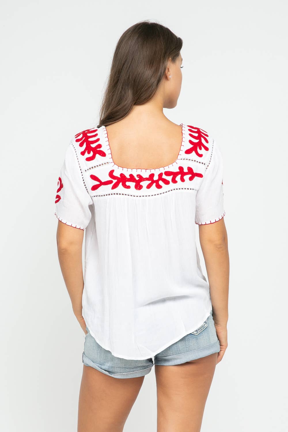 Sandy Embroidered Top White-Red
