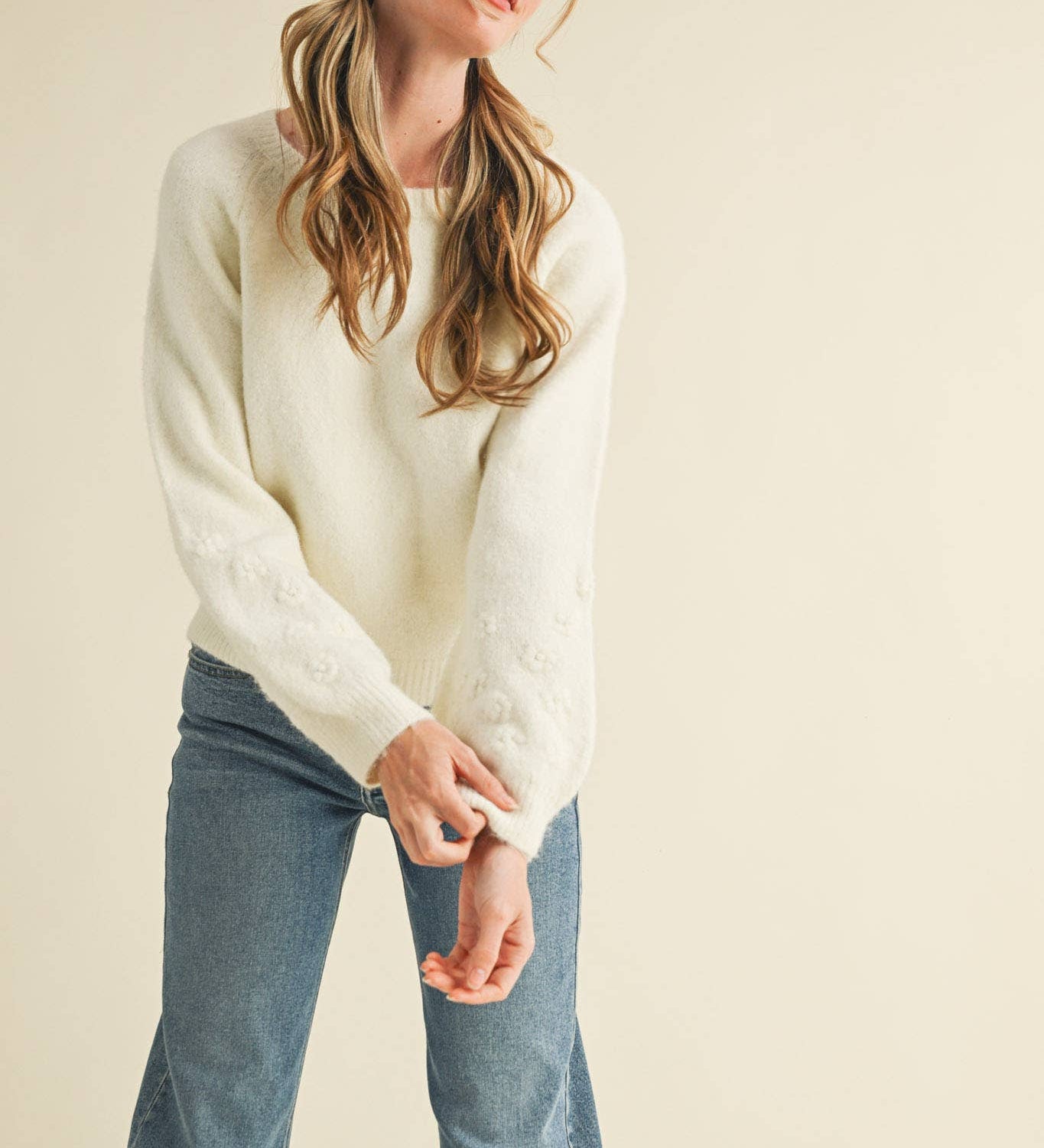&MERCI - FLORAL KNIT PUFF SLEEVE SWEATER MSW10912