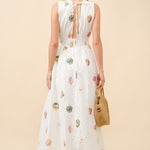 Seashell Embroidered Plunge Neck Maxi Dress