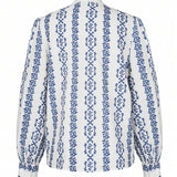 Rosa Clothing - French Romance Blue Floral Print Vintage Style Blouse
