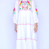 Dolma - Parrot Embroidered Maxi Dress - White