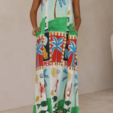 Rosa Clothing - Ocean Holiday print A-line maxi spaghetti straps dress