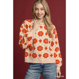 STYLE USA - Retro Floral Knit Sweater Top