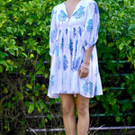 Dolma - Raya Block Printed Mini Dress White Turq