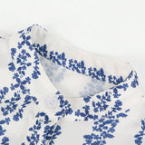 Rosa Clothing - French Romance Blue Floral Print Vintage Style Blouse
