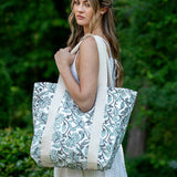 Anju Jewelry - Handcrafted Canvas Bag with Block-Printed Teal Oasis