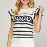 CROCHET RUFFLED SLEEVE TOP