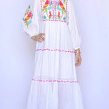 Dolma - Parrot Embroidered Maxi Dress - White