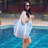Anju Jewelry - Handcrafted Canvas Bag with Block-Printed Blue Gingham Bliss