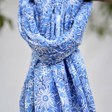 Dolma - Julie Daisy Cotton Block Print Scarf/Sarong Large Blue