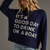 Panache Apparel Co. - Navy Drink On A Boat Lightweight Sweater