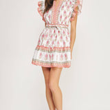 Strut & Bolt - Floral Block Print Poplin Ruffle Sleeve Mini Dress