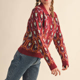 &MERCI - FLORAL KNIT COLLARED SWEATER CARDIGAN MSW11113