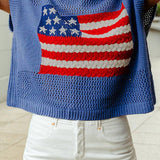 1 the Woman - 4th of July Flag  Short Sleeve Graphic Sweater Top