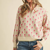 &MERCI - FLORAL MOCK NECK HALF ZIP PULLOVER MSW10829