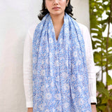 Dolma - Julie Daisy Cotton Block Print Scarf/Sarong Large Blue