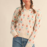 &MERCI - FLORAL KNIT COLLARED SWEATER CARDIGAN MSW11113