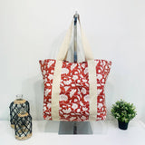 Anju Jewelry - Handcrafted Canvas Bag with Block-Printed Orange Flower Bed