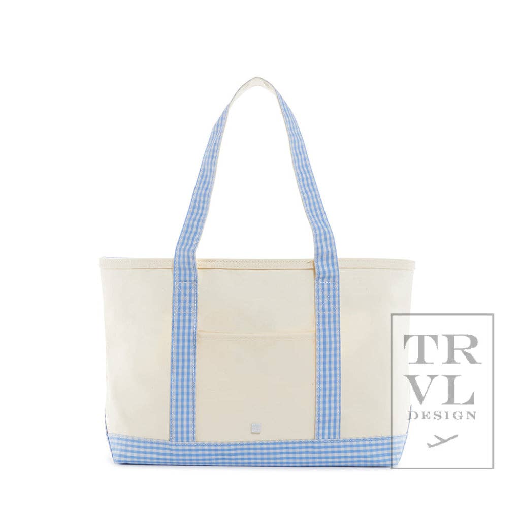 TRVL Design - Medium Tote - Coated Canvas Gingham Sky Trim