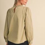 &MERCI - EMBROIDERED RUFFLED MOCK NECK TOP MTP5289