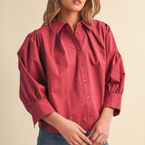 &MERCI - PUFF SLEEVE BUTTON DOWN TOP MTP5145