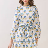 TCEC - CD06077-Floral Print Ruffle Accents Self Tie Mini Dress