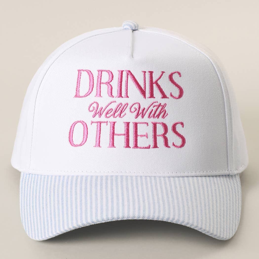 Fashion City - DRINK Well With OTHERS Embroidered Seersucker Brim Hat