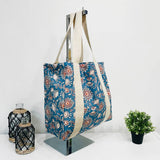 Anju Jewelry - Handcrafted Canvas Bag with Block-Printed  Denim Floral