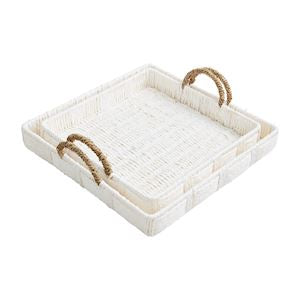 seagrass trays with rope handles.