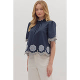 STYLE USA - Solid short flutter sleeve top