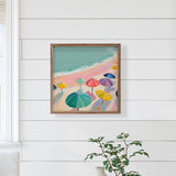 Pink Beach With Umbrellas sign