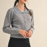 &MERCI - CONTRAST SCALLOPED COLLAR SWEATER CARDIGAN MSW11141