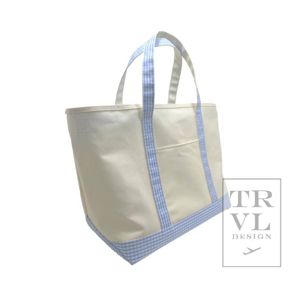 TRVL Design - Maxi Tote - Coated Canvas Large Natural With Gingham Sky