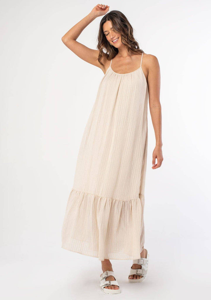 Lovestitch - Striped Scoop Neck Ruffle Hem Maxi Dress