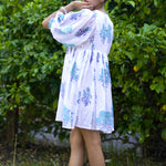 Dolma - Raya Block Printed Mini Dress White Turq