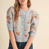 &MERCI - FLORAL KNIT SHORT PUFF SLEEVE SWEATER CARDIGAN MSW11393