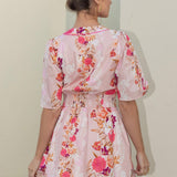 Strut & Bolt - Romantic Floral Print Contrast Piping Mini Dress