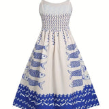 Rosa Clothing - Vacation ocean fish print strap dress back elastic