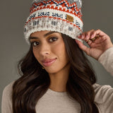 Panache Apparel Co. - White, Navy & Orange Patterned Pom Hat