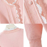 Rosa Clothing - Slouchy Contrast Scallop Lace Trim Button Knit Cardigan