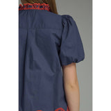 STYLE USA - Solid short puff sleeve top