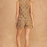 Strut & Bolt - Fringe Hem Floral Medallion Crochet Sleeveless Top