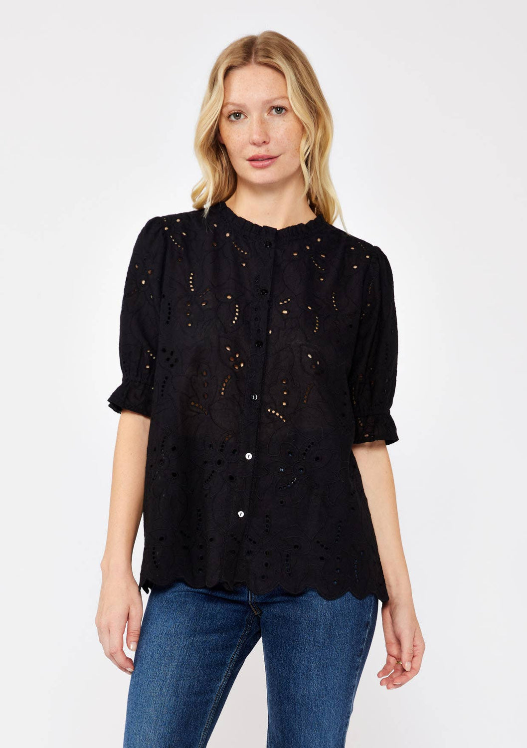 Lovestitch - Embroidered Eyelet Cotton Summer Top