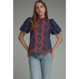 STYLE USA - Solid short puff sleeve top