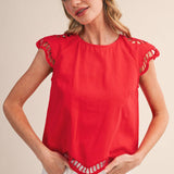 &MERCI - EMBROIDERED CUT-OUT CAP SLEEVE TOP MTP4825