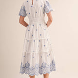 &MERCI - FLORAL EMBROIDERY TIERED MIDI DRESS MDR4566