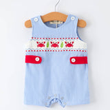 Rylee Faith Designs - Crab Embroidered Baby Boy Smocked Romper