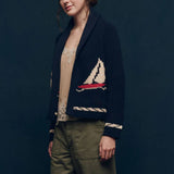 Rosa Clothing - Ocean Sailboat Jacquard Shawl Cardigan